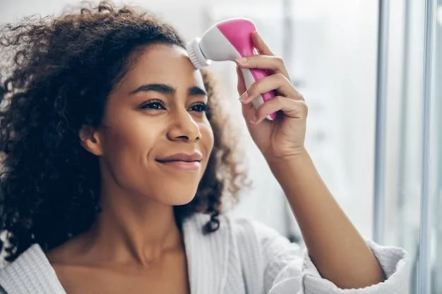A woman gently cleansing her eyelashes with a soft brush and a foaming cleanser, with a focus on the delicate application and thorough removal of makeup residue.