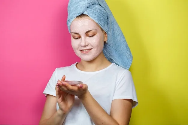 A person applying a hydrating sheet mask to their face, showcasing a step in the pre-event skincare routine the day before. The focus is on the mask and the relaxed expression of the person.