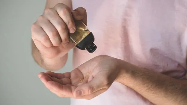 A person's hands carefully layering different perfumes on their wrist. The focus is on the act of layering, with a few perfume bottles blurred in the background to indicate the variety of scents being used. The lighting should be soft and focused to emphasize the layering process.