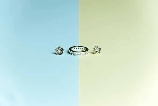 A split-screen image displaying contrasting jewelry styles. On one side, there's a collection of minimalist gold necklaces layered together. On the other side, there's a single, bold statement necklace with geometric shapes and multiple colors.
