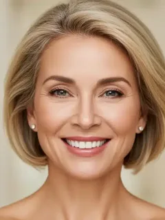 Confident woman with reduced fine lines and glowing skin