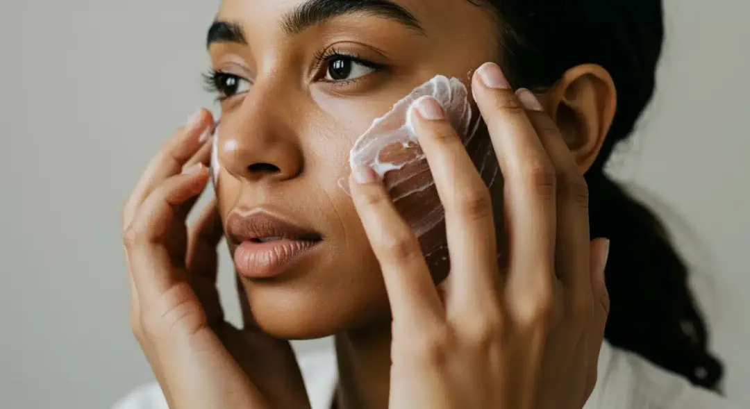 Person applying hydrating moisturizer to face for winter skin protection.