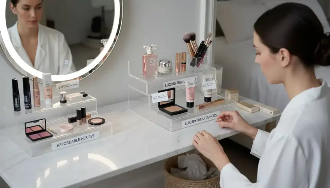 Organized vanity with affordable and high-quality beauty products