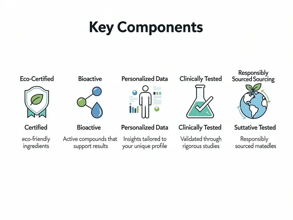 Infographic displaying five key ingredient components for 2026 beauty products, highlighting emerging trends.