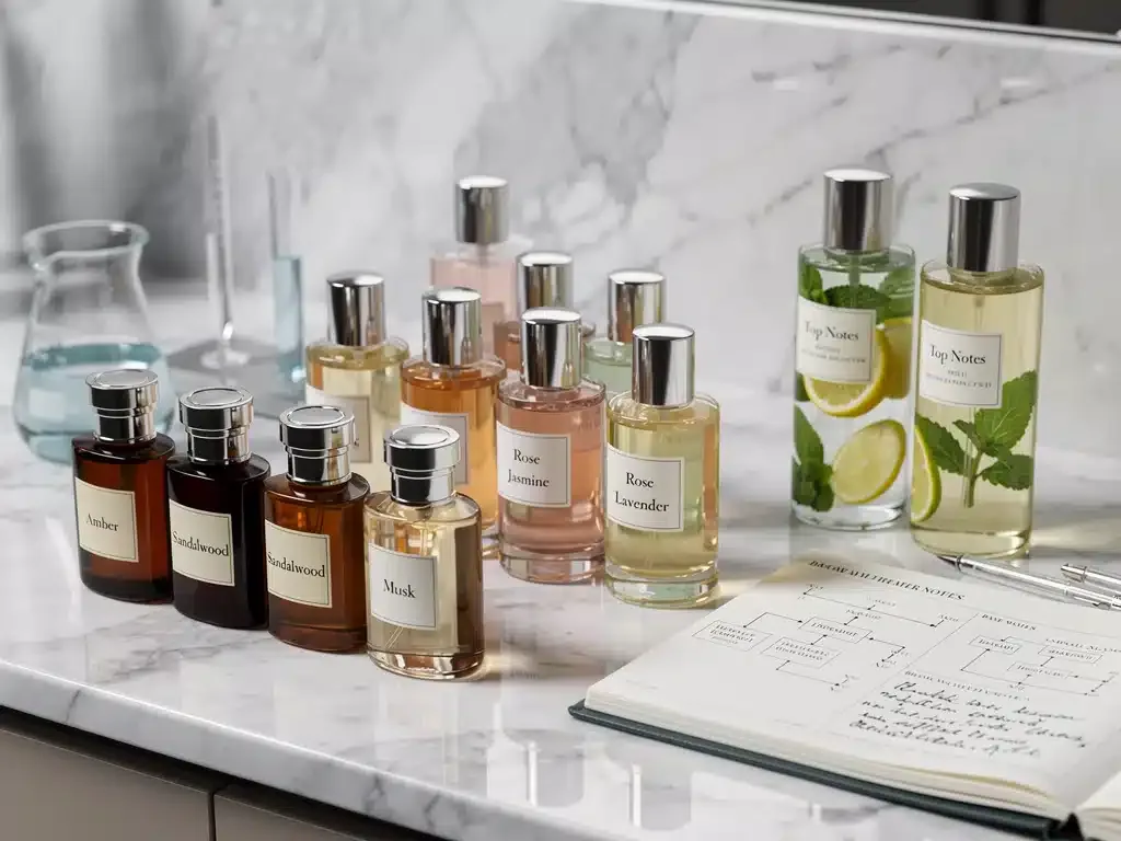 Assortment of perfume bottles for advanced layering techniques