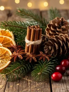 Festive holiday scent elements arranged for winter 2026 celebrations