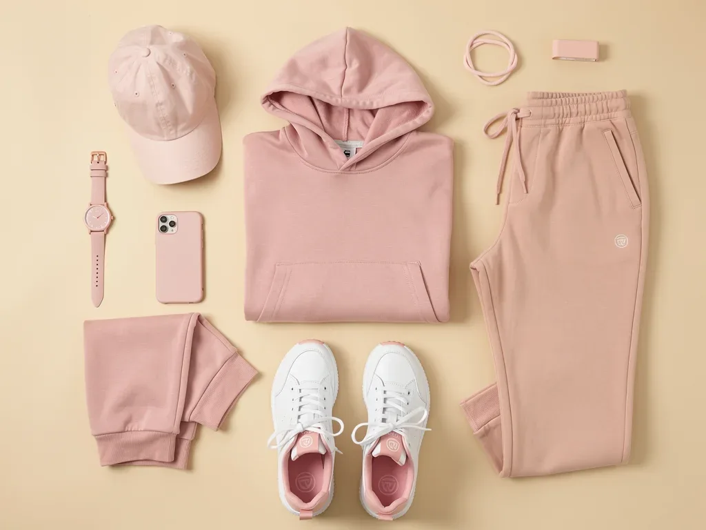 Flat lay of pink casual wear for monochrome outfit inspiration