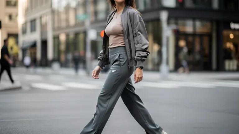 Woman in stylish athleisure street outfit, featuring a bike shorts alternative
