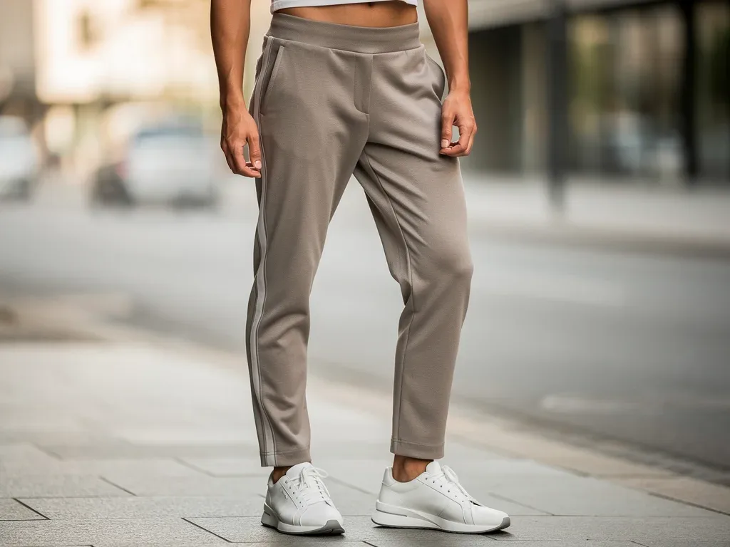 Detail of tailored track pants, a chic alternative to bike shorts