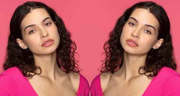 A split image showing two different eyebrow styles: on the left, an overly sculpted and artificial brow; on the right, a natural, slightly textured brow. The contrast emphasizes the shift towards more natural-looking brows.
