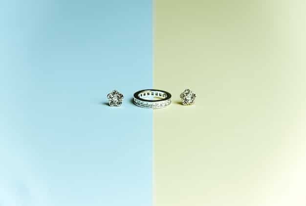A split-screen image displaying contrasting jewelry styles. On one side, there's a collection of minimalist gold necklaces layered together. On the other side, there's a single, bold statement necklace with geometric shapes and multiple colors.