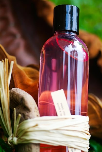 A collection of scented body wash, lotion, and perfume bottles with matching fragrance notes, demonstrating the layering technique.
