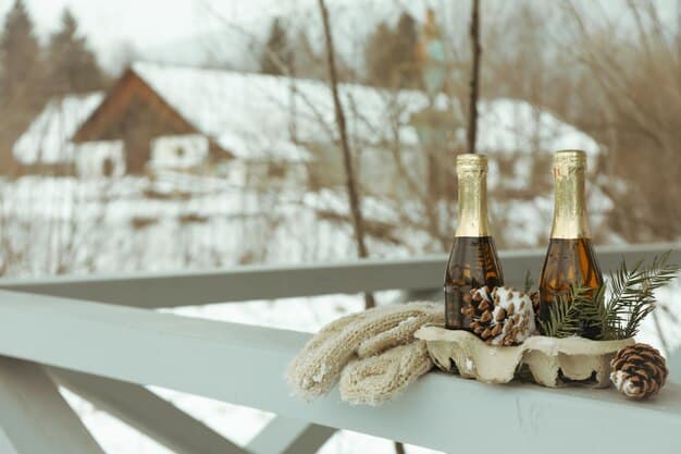A split image showing a summer beach scene on one side and a cozy winter setting on the other, each with perfume bottles that are appropriate for the respective season.