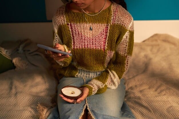 A cozy, warmly lit scene featuring a woman wearing a WePink Shein sweater, holding a mug, with a perfume bottle displaying amber notes alongside her. The setting is a rustic autumnal environment, emphasizing the seasonal appropriateness of the pairing.
