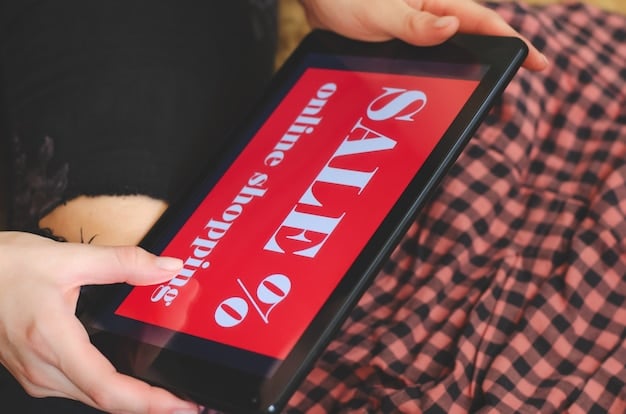 Close-up of a smartphone displaying a coupon code for a designer outlet store, surrounded by shopping bags and clothing items from the same store. Focus on the digital coupon and its potential savings.