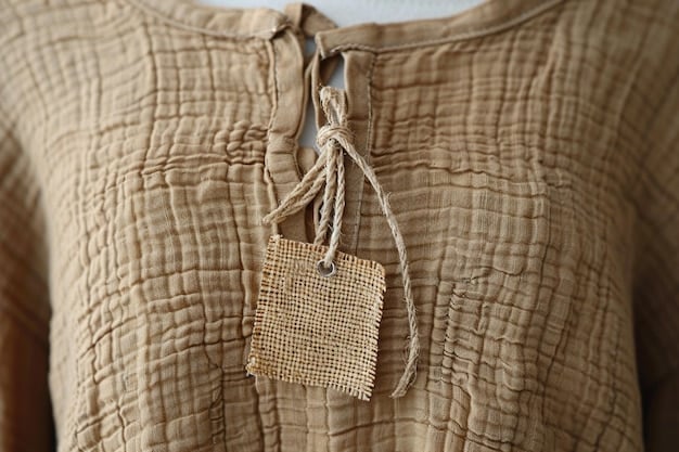 Close-up of a vintage dress with a small, noticeable stain on the fabric. The tag is visible, showing the original price. The image emphasizes the defect as a negotiation point.