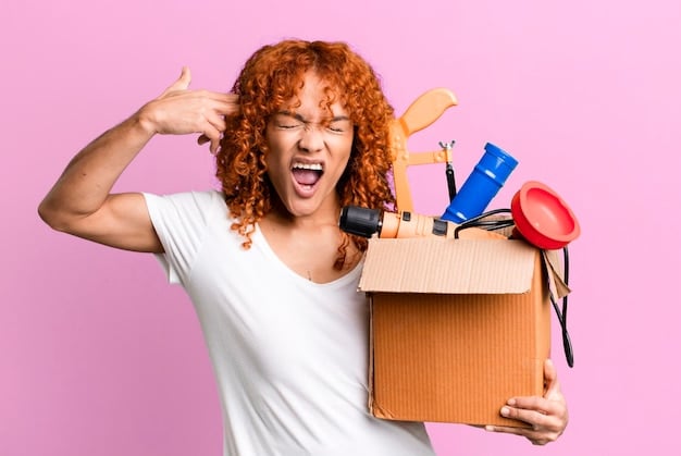 A person opening a budget fashion subscription box with a surprised and delighted expression, showcasing excitement and satisfaction. Clothing items and accessories are spilling out of the box.