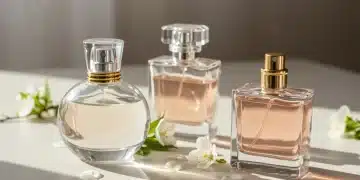 Elegant perfume bottles with spring blossoms, emphasizing scent longevity