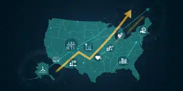 Illustration of interconnected gears and rising trend lines symbolizing market growth in the U.S.