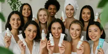 Diverse women confidently showcasing sustainable beauty products in 2025, emphasizing natural radiance.