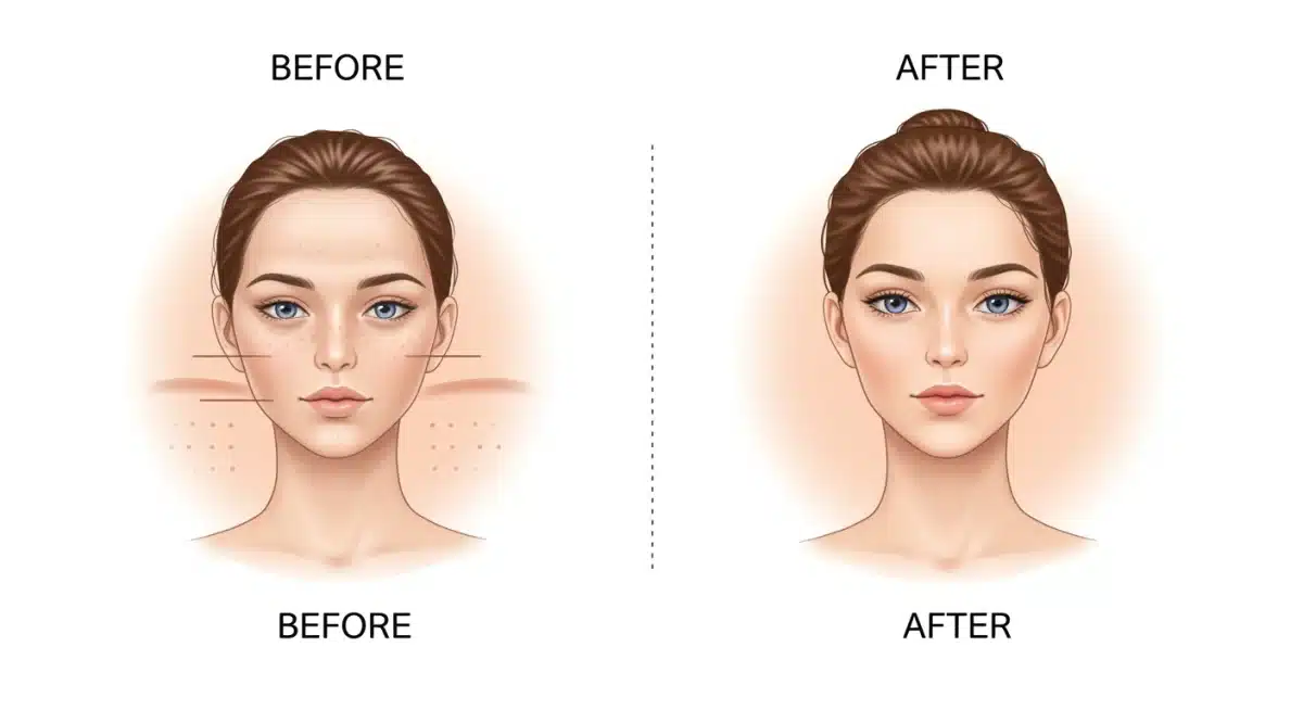 Illustration of skin tone improvement before and after LED mask use
