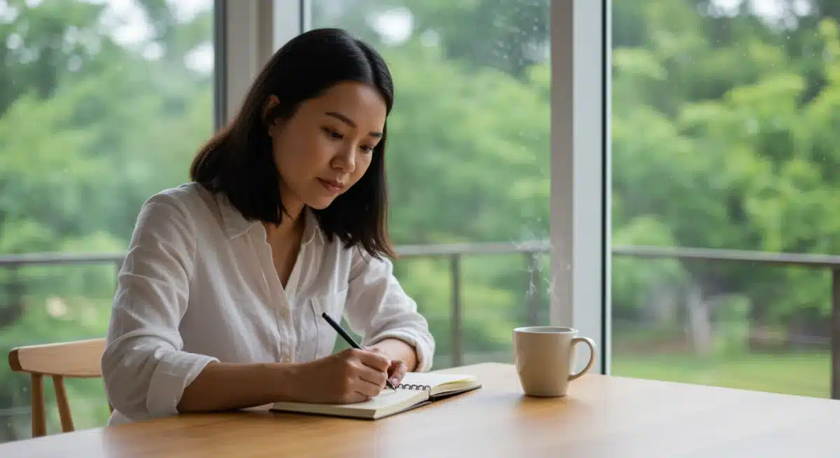 Person journaling daily habits for confidence and self-reflection.