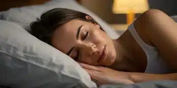 Woman sleeping peacefully, illustrating enhanced skin repair through optimized sleep.