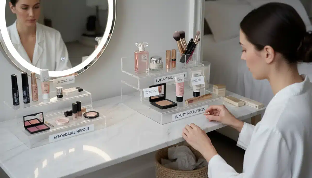 Organized vanity with affordable and high-quality beauty products
