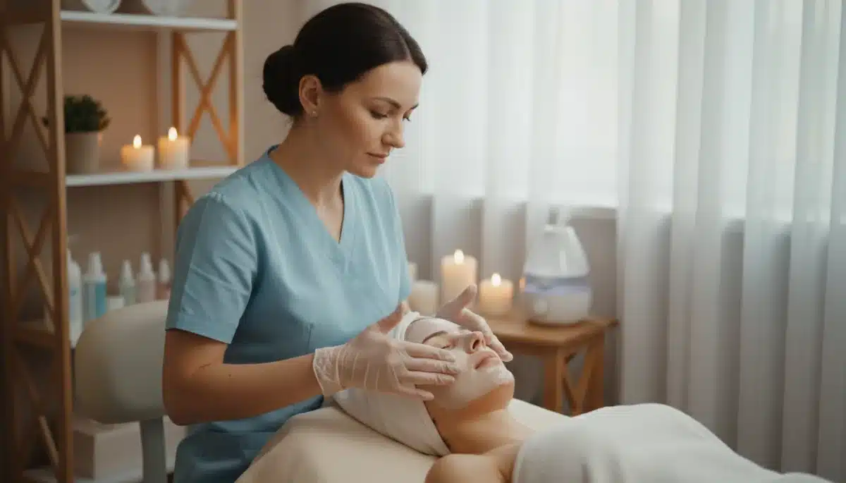 Esthetician performing professional facial for flawless esthetician skin