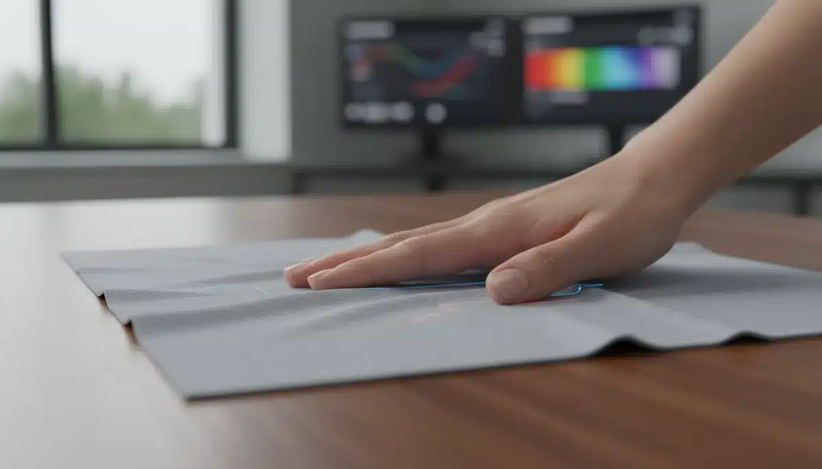Close-up of innovative temperature-regulating smart fabric for casual wear.