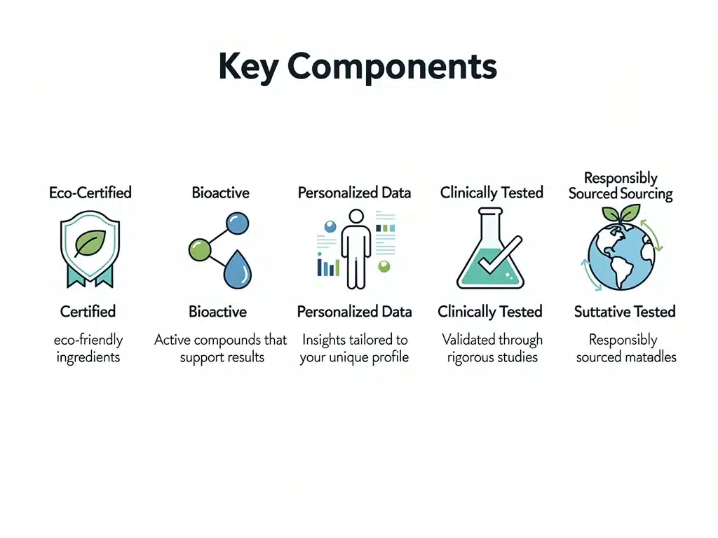 Infographic displaying five key ingredient components for 2026 beauty products, highlighting emerging trends.