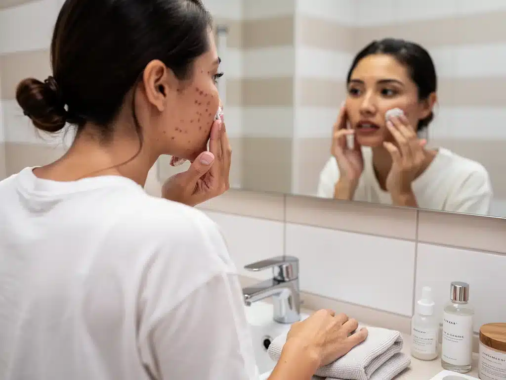 Person applying topical acne treatment to face