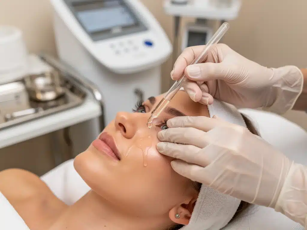 Dermatologist applying professional skincare treatment to client's face