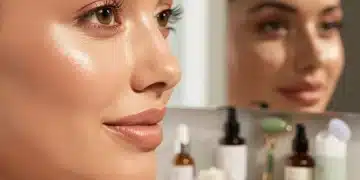 Woman with glowing skin reflecting on professional skincare investment