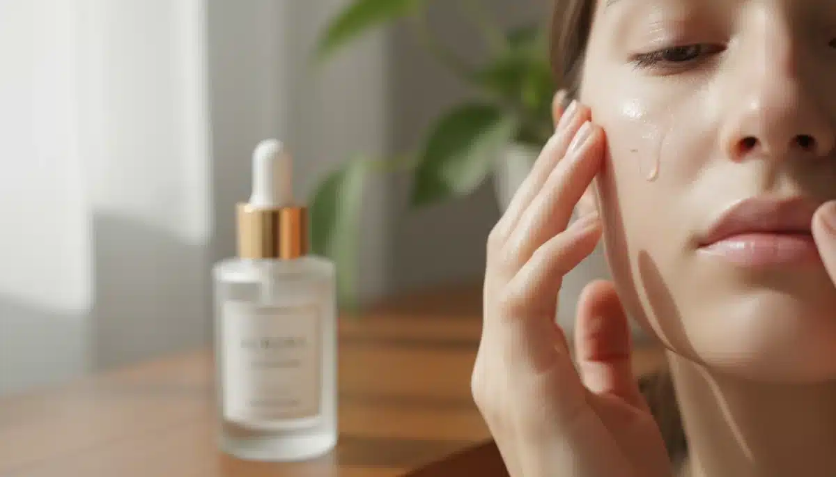Hands applying a nourishing facial serum, a key step in a beauty and confidence routine.