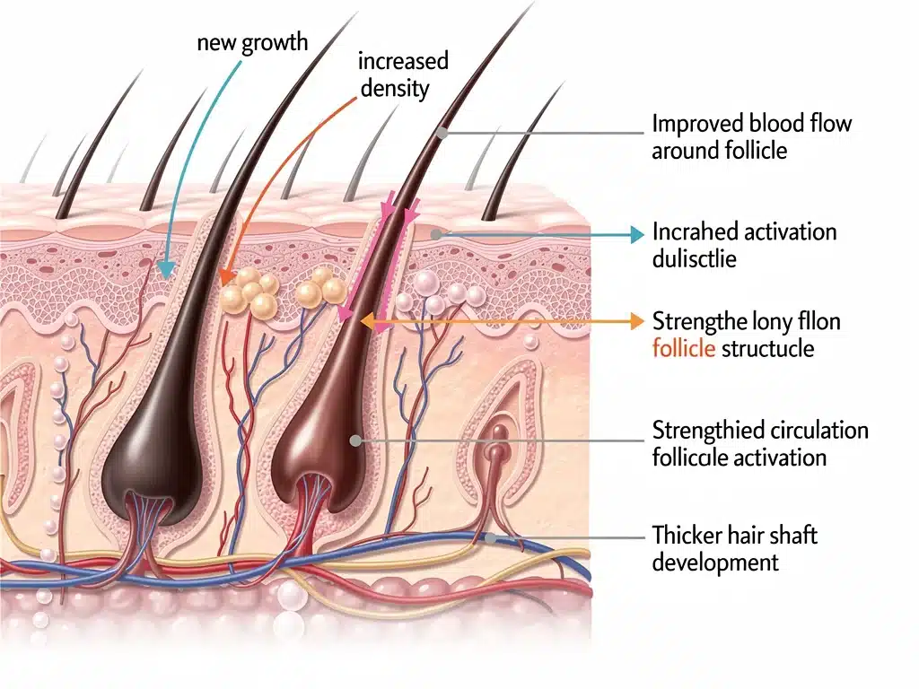 Microscopic view of active and dormant hair follicles showing new growth