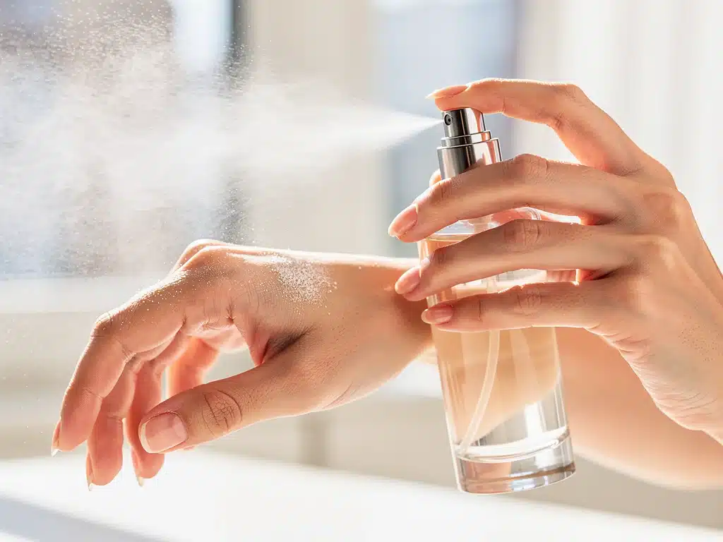 Applying light daytime perfume on wrist.