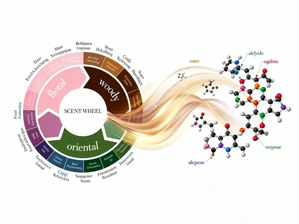 Visualizing complex molecular diagrams for optimal perfume scent pairing.
