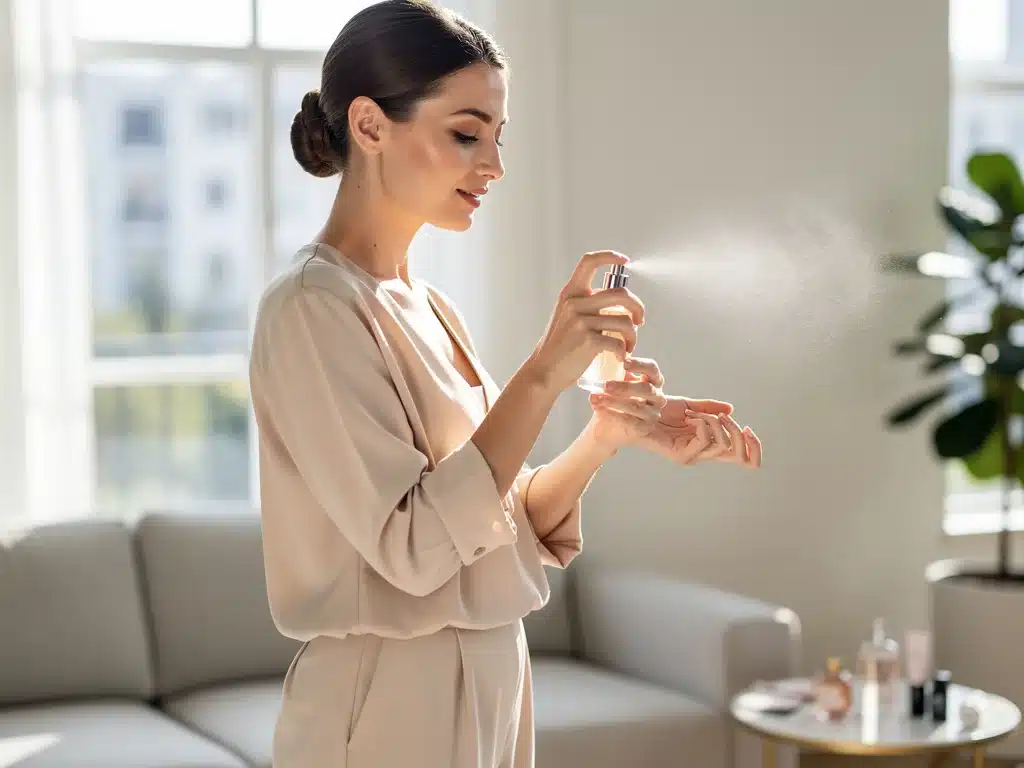 Woman layering light perfume for a refreshing daytime scent